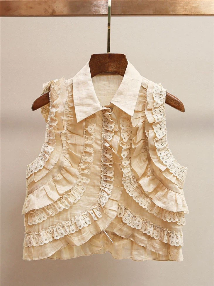 베이지 색 레벨 레벨리스 칼라 조끼