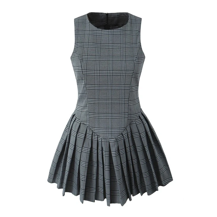 Plaid Sleeveless Mini Dress With Skirt suppliers