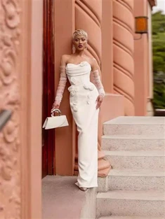 플로럴 우아한 민소매 미드 길이 드레스